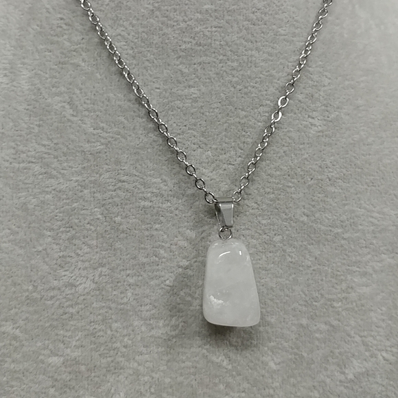 Natural Quartz Crystal Necklace Gemstone Pendant Stainless-Steel Chain 20" - Picture 9 of 15